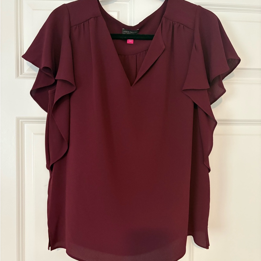 Vince Camuto Red Flutter Sleeve Ruffled Blouse